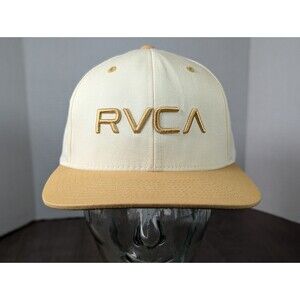RVCA Cap Hat 2 Tone Beige Golden Embroidered Logo Adjustable Snapback Cotton